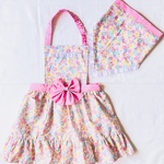 ♡フラワー リボン ピンク♡ キッズ用プリンセス風エプロン 三角巾セット