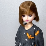 ハロウィン リカちゃんサイズのミモレ丈ワンピース 炭黒 服 着せ替え オビツ22