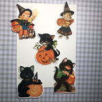 Halloweenダイカット  レトロガールイラスト　5枚　厚手　裏面イラスト