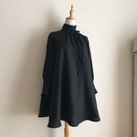 バイオウォッシュ加工リネン黒で作ったハイネックフレアチュニック