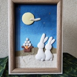 お月見 / うさぎ 十五夜 ちりめん細工  和紙  押し絵