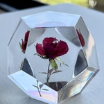 『一輪の薔薇』 中 ペーパーウェイト 十二面体