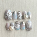 【サイズオーダー】振袖ネイル♡ピンク♡ブルー♡シルバーネイル♡成人式ネイルチップ♡