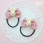 リボンヘアゴム　キッズ　ニットしろうさぎ　ピンク