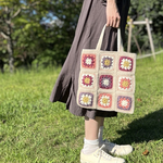 クロシェ編み　トートバッグ　ライトベージュ×ピンク