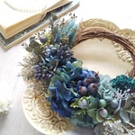 Lune Bonheur＜深い深い森の中で＞＊ハーフムーンリース＊秋リース＊グリーンリース＊プリザーブドフラワー＊お花＊ギフト＊結婚祝い＊新築祝い＊お誕生日祝い