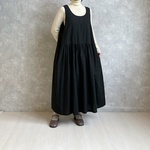 ハーフリネンのジャンパースカート。黒。フリーサイズ【受注製作】