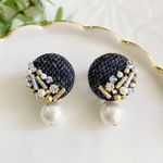 刺繍ピアス「lady bijou tweed」ツイード&ビジュー 
