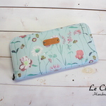 ラウンドファスナー長財布★ラミネート★リバティ♪Spring Garden／ブルーグリーン