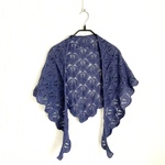 Wool＆Cotton三角リーフ柄ストール☆ブルー