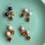 【055】飴色　琥珀色　ブラウン　ネイビー　パープル　薄紫　ピンク　モーブ　くすみピンク　アンティーク　レトロ　大人可愛い　上品　小ぶり　揺れる　ピアス　イヤリング