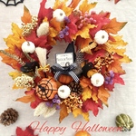 秋色あざやか♡ Happy Halloween ブラックシャドウ・ブラックハット付きリース　＊38cm＊