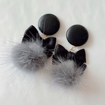 送料無料❤️ミンクファーパールリボンピアス／イヤリング❤️グレー