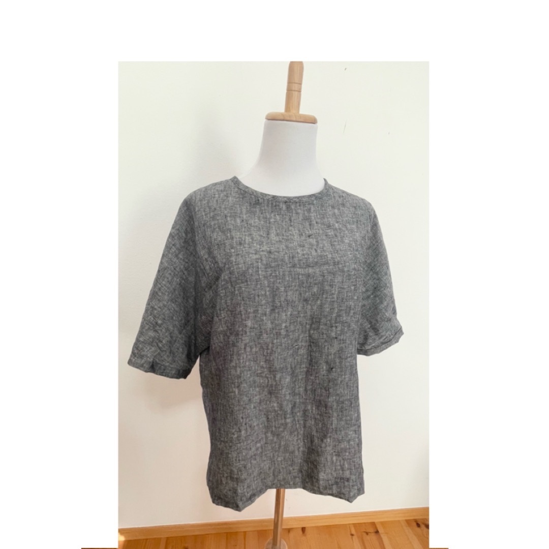 豪華 リネンTシャツ 袖長め ブラックダンガリー - MAPLE0708'S トップス