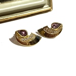 VINTAGE EARRING  ヴィンテージ　半月　カラーストーンイヤリング　アンティーク  クラシカル　花　フラワー　大ぶり　クリップ　ナチュラル　90年代ビーズ　ビジュー　結婚式　秋　
