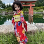 073リカちゃん ブライス　ハンドメイド  服　着物　花柄　赤