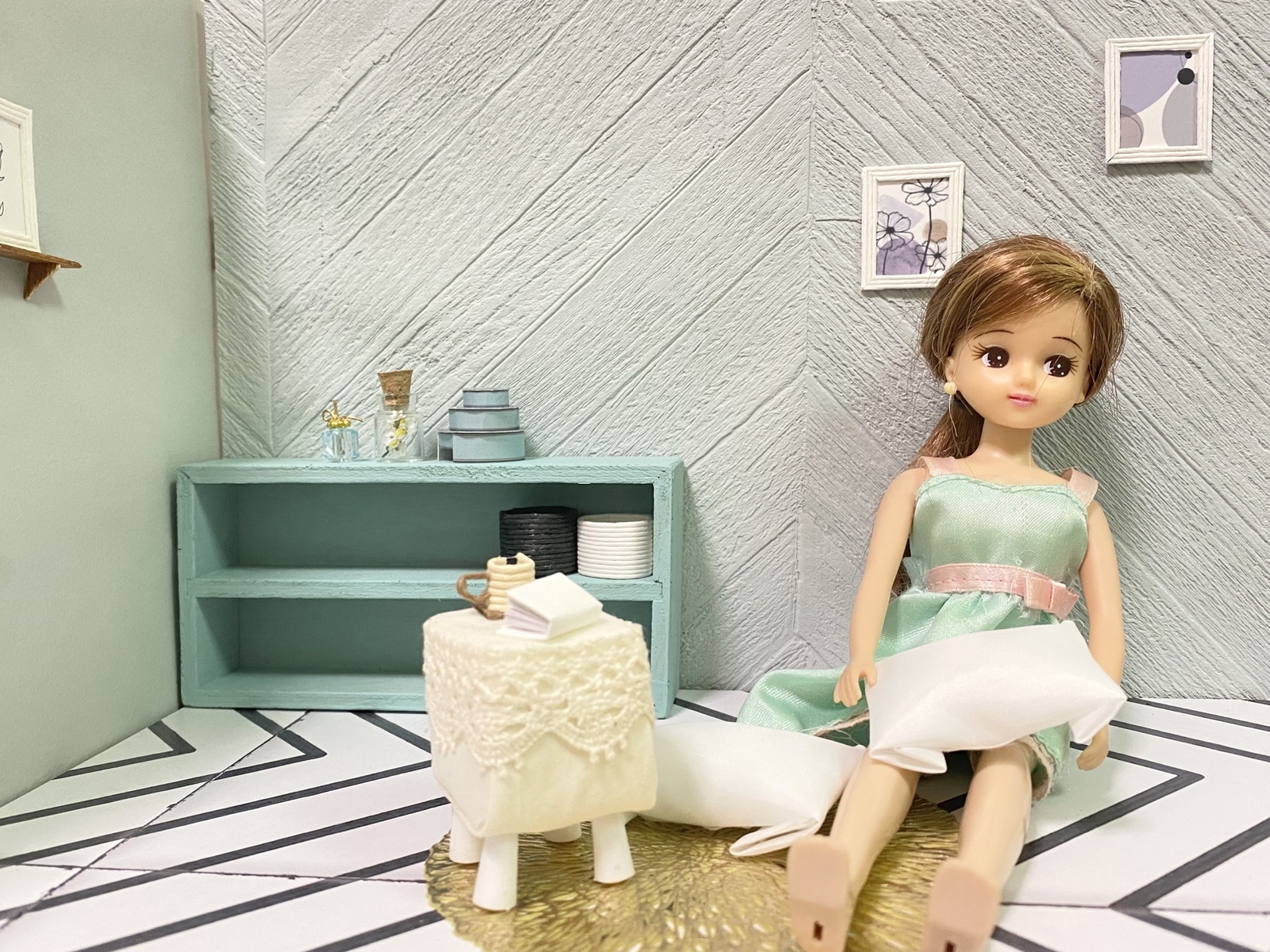ドールハウス　撮影用背景ボード　ハンドメイドミニチュア☆家具&小物とセット☆ ミニチュア ドールハウス 背景ボード 壁 床 ブライス リカちゃん