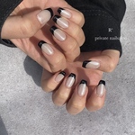 パール黒フレンチネイル ネイルチップ