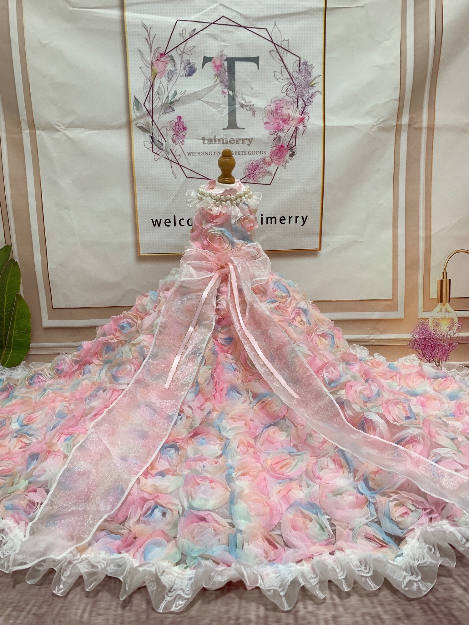 犬猫うさちゃん服 🌹バラに包まれたロング丈ドレス - TAIMERRY'S