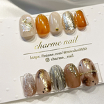 ニュアンスネイル🧡🤎 アシメントリーデザイン テラコッタネイル ブラウンネイル ミラーネイル シェルネイル キラキラネイル ぷくぷくネイル オシャレネイル ネイルチップ 秋ネイル 