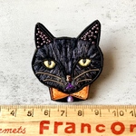 黒猫の刺繍ブローチ【ハロウィンバージョン】