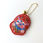 昭和レトロ「ブリキ金魚」刺繍マスコット　水草①　金の鈴ボールチェーン
