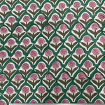 50cm単位販売　インド　ハンドブロックプリント　薄手コットンボイル　　グリーン花柄F125