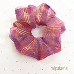 ふんわりシュシュ　オーガンジーピンクチェック　しゅしゅ