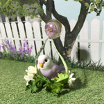【ロング】可愛い小鳥さんのお花リースピアス(ラベンダーホワイトカラーインコ)