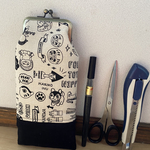 MickeyーStamp様専用　日本工芸イロイロ　×ネイビーヒッコリー　縦型ペンケースがま口　筆ペンハサミも入ります。
