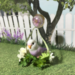 【ロング】可愛い小鳥さんのお花リースピアス(ラベンダーホワイトカラーインコ)