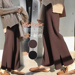 レディース ニットパンツ リラックス ウエストゴム ボトムス ワイドパンツ イージーパンツ リブニット 暖かい 防寒対策