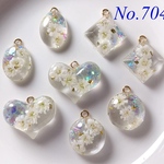 ◇送料無料◇チャームトップ♪カン付きレジンパーツ♪押し花・ドライフラワー♪ホワイト♪ハート♪