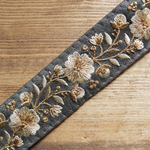  【60㎝カット済み】細身　シルク　インド刺繍リボン　【グレー】