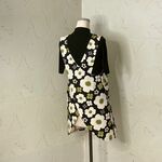 ブラック×アイボリーフラワー柄　まあるくクロス　プルオーバーエプロン　85