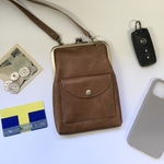 ミニ財布付き♪レザーがま口スマホショルダー＊アンティークブラウン