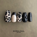 再販☆〜Leopard and glossy quilt〜【普通郵便送料無料】（レオパード・ヒョウ柄・キルティング・黒フレンチ・個性派ネイル・マットコート）
