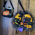 ハロウィン🎃セットI♡ねこ・小型犬用リバーシブルスタイ&にゃんこの豆がま口ポーチセット