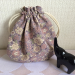 まん丸ミニ巾着（YUWA、小花柄、紫）