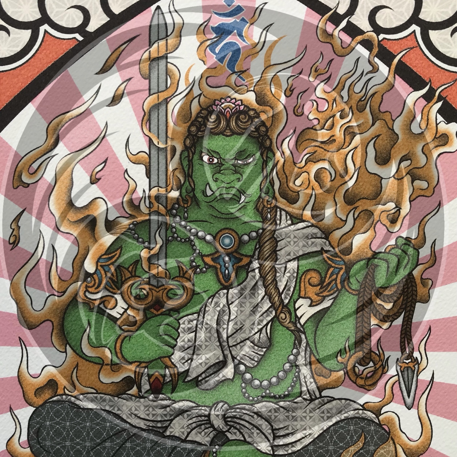 緑不動 不動明王 成長発展 守護 仏画 A4 フレーム付き - bbqcomic