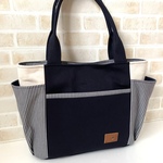 ☆オーダー品【送料無料】脇ポケット付トートバッグ☆大サイズ(前ポケット付き)ヒッコリー&デニム