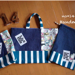 ak_3 様オーダー品             デニム×アメコミしろくまのレッスンバッグ＆上履き入れ＆体操服袋３点セット