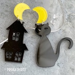 SALE！ 2個 アクリル ネコ 月 ピアス