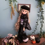 リカちゃん着物  ハロウィン 【黒レース×京紫縞帯】リカちゃん服　