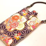 和柄スマホポーチ【麻の葉に花輪】