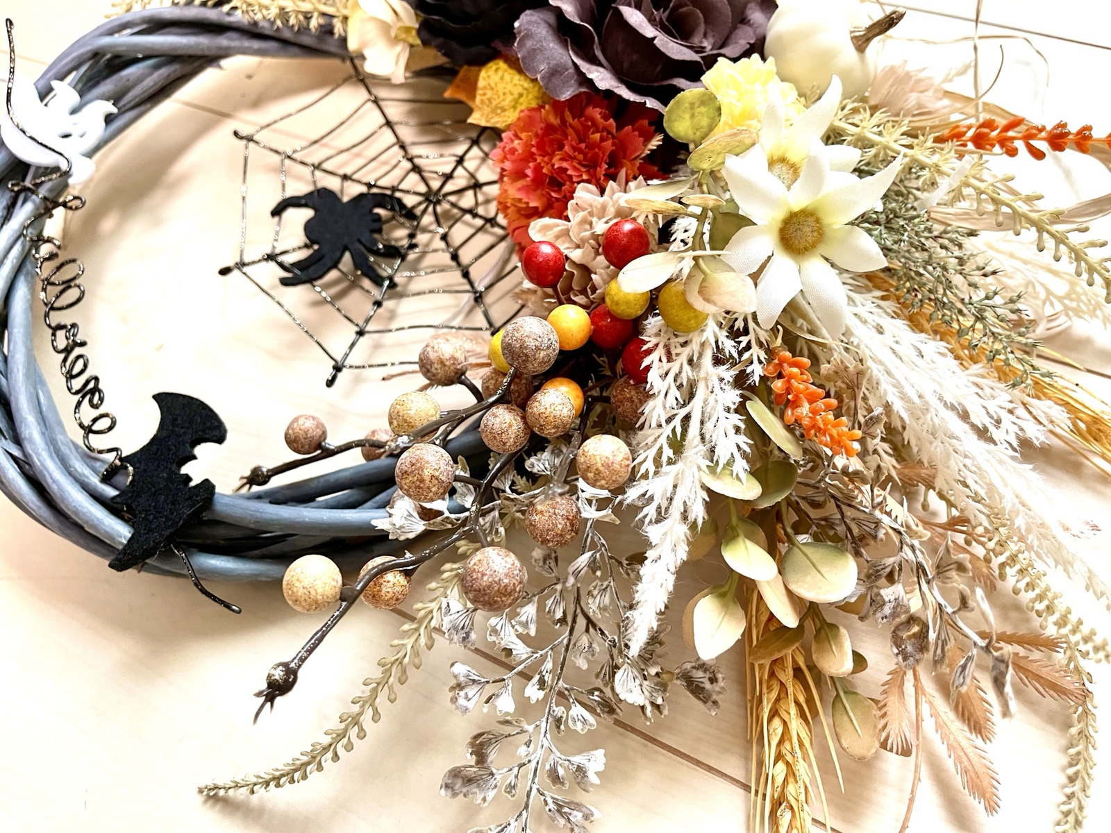 No.wreath-15465☆ハロウィンリース22-(2) クモの巣&パンパス