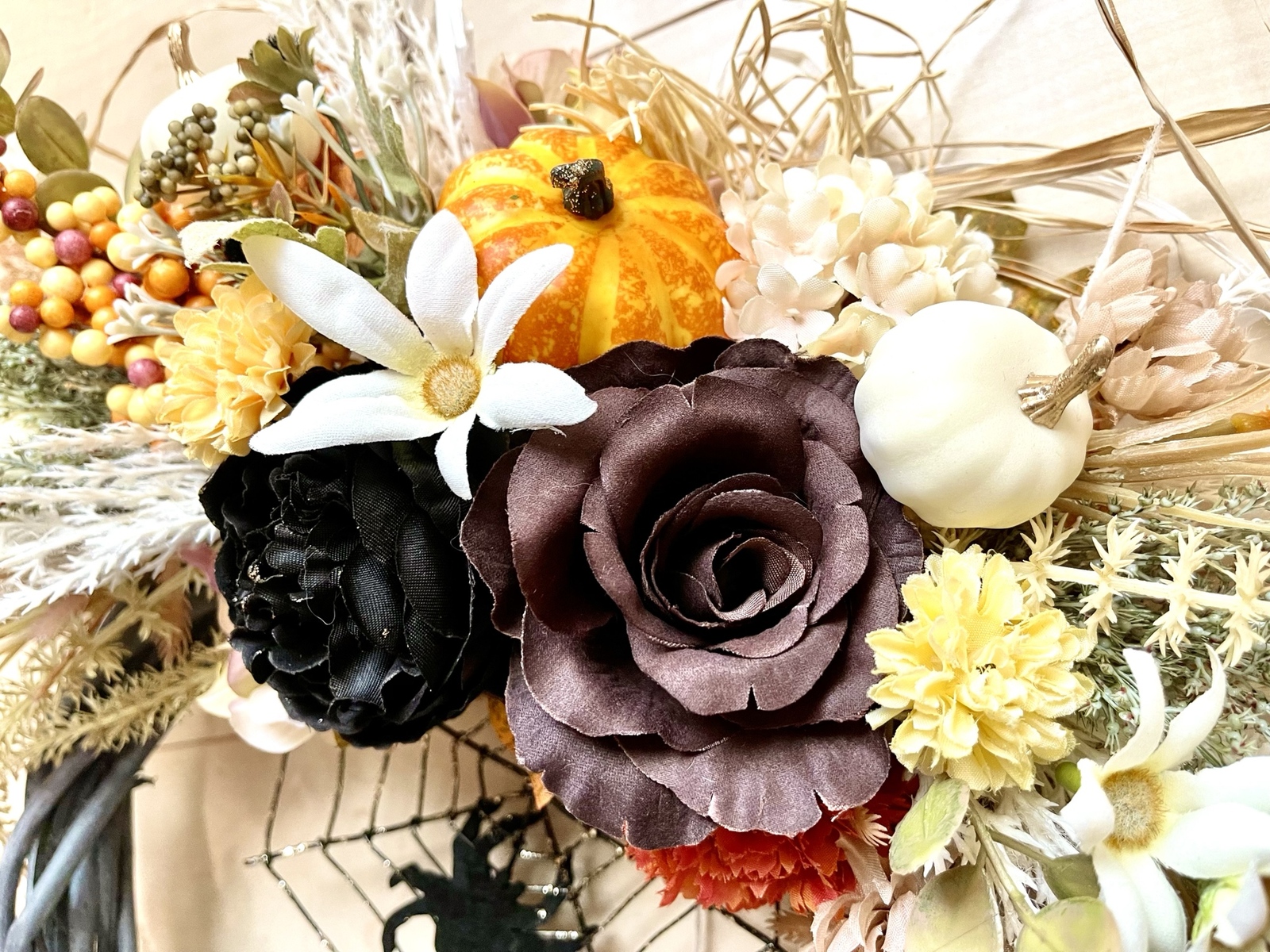 No.wreath-15465☆ハロウィンリース22-(2) クモの巣&パンパス