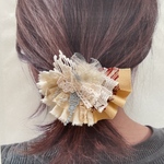 No.449 ナチュラル フラワー レース ヘアゴム ヘアクリップ ポニーフック ブローチ
