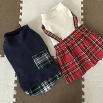 ☆犬服☆ ワッフルチェックワンピース&シャツ　ハンドメイド　オーダー