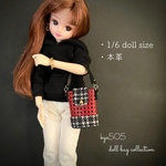 1/6 doll size本革バッグ　秋のスクエア格子（チェック柄B）